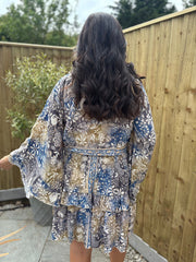 Blue Floral Tie Front Skirt Set Rosa