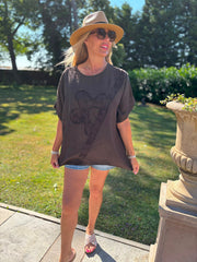 Chocolate Embroidered Floral Top Frankie