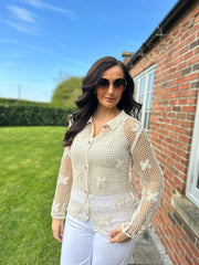Stone Floral Crochet Net Blouse Paulette