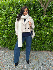 Stone Double-Breasted Short Coat