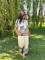 Cream Tropical Wide Leg Trousers Willow