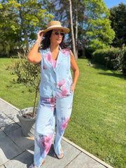 Blue Flower Print Top Claudette