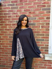 Black Patterned Knit Top Danielle