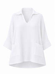 White Bubble Cotton Pocket Blouse Carol