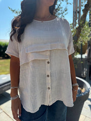 Stone Linen Button Top Taylor