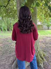 Wine Fringed Neck Top Donna