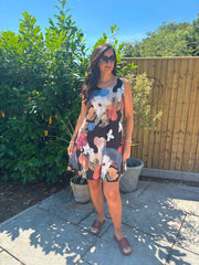 Black Brushed Floral Pattern Dress Valentina