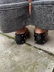 Black Stud Buckle Flats