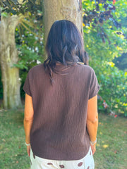 Chocolate Textured V Neck Top Jodie