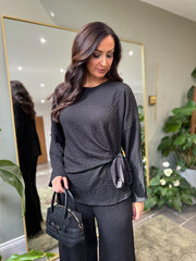 Black Textured Trousers Set Liora