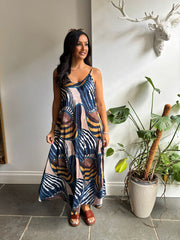 Navy Abstract Patterned Dress Odette