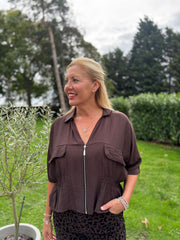 Chocolate Ruched Waist Jacket Misty