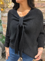 Black Knitted Tie Front Jumper Libby