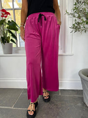 Lipstick Pull On Wide Leg Velour Trousers