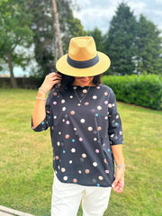Black Abstract Circle Print Top Alba