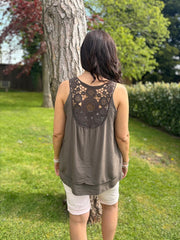 Chocolate Crochet Detail Vest Moira