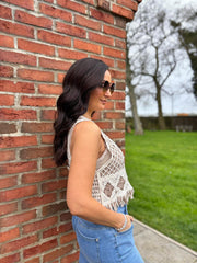Mocha Crochet Fringe Waistcoat Jan
