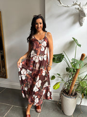 Chocolate Flower Print Dress Odette