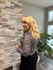 Mocha Soft Leopard Ruched Side Top Drew