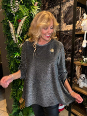 Silver Button Sleeve Shimmer Top Stevie