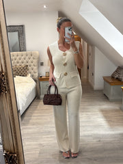 Cream Rose Button Waistcoat Set Nala