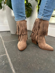 Mocha Fringed Faux Suede Ankle Boots
