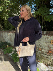 Navy Chenille Silver Fleck Hoodie Lisa