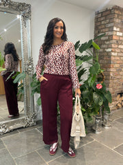 Wine Seam Front Pull On Comfort Trousers