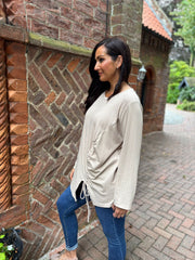 Stone Ribbed Drawstring Top Maisie