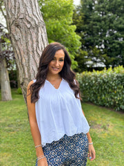 White Bubble Hem Sleeveless Top Scarlett