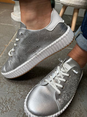 Silver Pierced Slip On Trainers