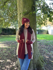 Wine Ribbed Three Piece Scarf Set
