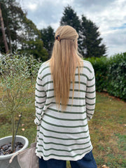 Khaki Striped Longline Cardi Haven