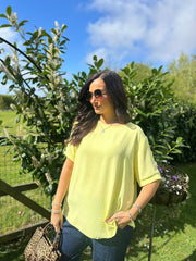 Lemon Applique Floral Crepe Top Astra