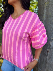 Lipstick Puff Sleeve Striped Top Erin