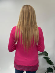 Lipstick Ribbed Lace Trim Top Madeline