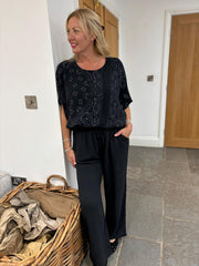Black Paisley Bubble Cotton Bubble Hem Top Rita