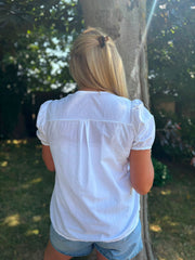 White Buttoned Broderie Flower Top Marcia