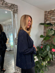 Navy Diamante Flower Top Kinsley