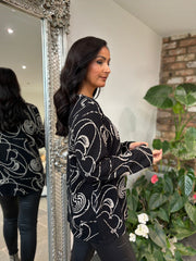 Black Swirl Knitted Zip Top Allie