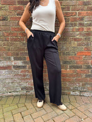 Black Seam Front Pull On Comfort Trousers