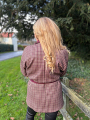 Wine Checked Belted Jacket Clementine