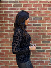 Black Printed Mesh Top Helen