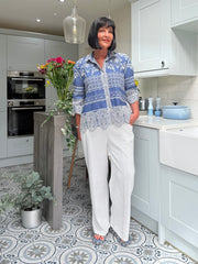 Denim Floral Embroidered Shirt Ebony