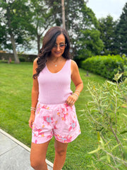 Pink Floral Print Shorts