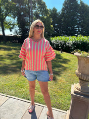 Coral Puff Sleeve Striped Top Erin