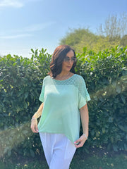 Mint Mesh Panel Knit Top Caroline