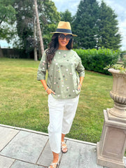 Khaki Abstract Circle Print Top Alba