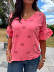 Coral Polka Dot Top Amber