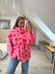 Candy Pink Luxury Floral High Neck Fleece Ella